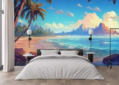 Tropical Island Paradise: A Perfect Wallpaper Representing an Empty yet Chill and Relaxing, Inspired Retreat Wall mural