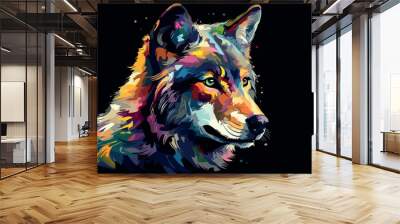 Wolf portrait. Colorful wildlife painting. Digital vector art of predator wildlife. Beautiful and majestic pop art. Creative wolf illustration. Hipster trendy modern polygon concept. Decoration poster Wall mural