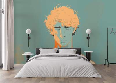 Young man being unhappy. Sad feelings. Unhappy boy. Vector illustration of depressed person. Negative emotions. Stressed out businessman. Angry and upset character crying. Illustration of sadness. Wall mural