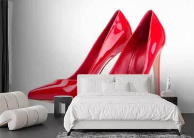 Women's shoes in red patent leather. Red high-heeled shoes. Wall mural