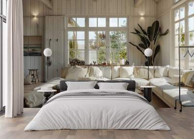 Scandinavian summer house with light decor. Wall mural