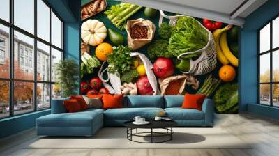 Shopping or delivery of fresh and healthy vegetarian food concept Wall mural