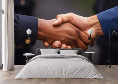 Close-up of two hands shaking, symbolizing agreement and partnership. Wall mural