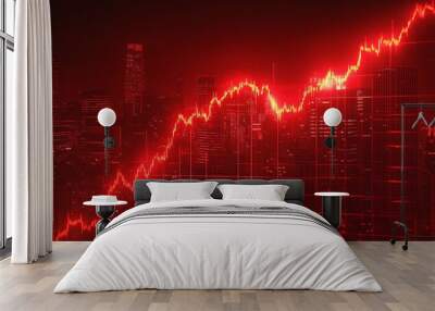 Red stock market chart over cityscape. Wall mural