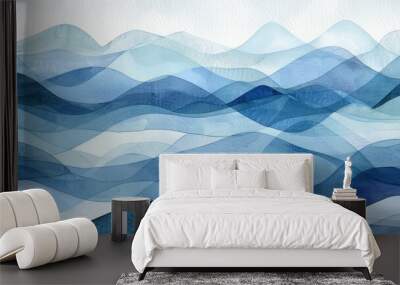 Abstract Blue Mountain Watercolor Landscape Wall mural