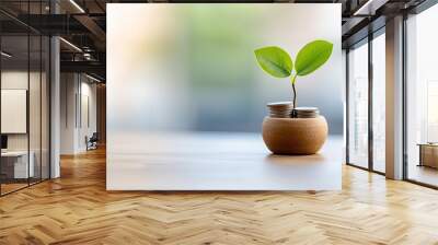 Plant growing from coins in a pot Wall mural