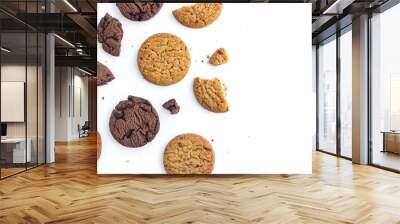 homemade chocolate chips cookies and butter cookie on white background in top view Wall mural