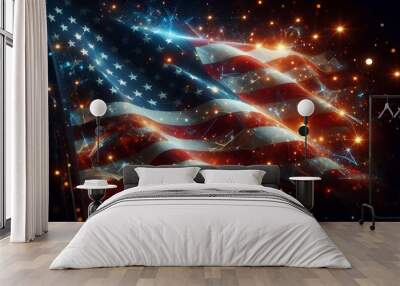 An American flag adorned with sparkles and stars, symbolizing patriotism and celebration in a vibrant display Wall mural