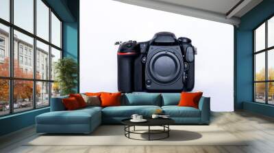 black SLR camera on a white background Wall mural