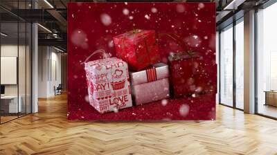 Red background image and gift box Valentine's Day concept Wall mural