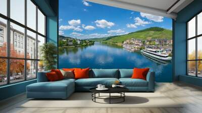 The river Moselle and Bernkastel-Kues, Germany. The twin town of Bernkastel-Kues is regarded as the most popular town and center of the Middle Moselle. Wall mural