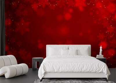 Abstract Christmas Snowflakes On Red Background Wall mural