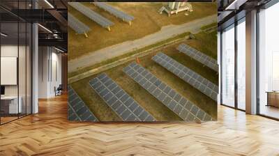 Aerial shot top view of solar panel photovoltaic farm Wall mural