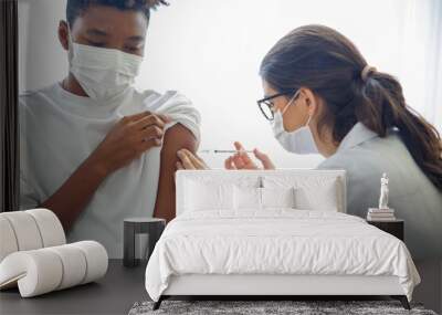 Healthcare people group. Professional doctor working in hospital office or clinic with other doctors, nurse and surgeon. Medical technology research institute and doctor staff service. Wall mural