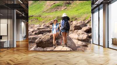 Hiking outdoor activities with friends Wall mural