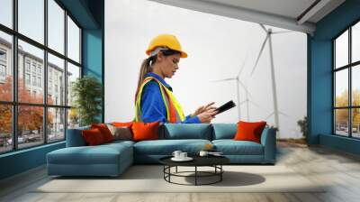 Portrait of young female engineers of Wind Turbine.  Wall mural