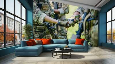 United States Army ranger during the military operation. Professional marine soldiers training with weapon on a military range. Wall mural