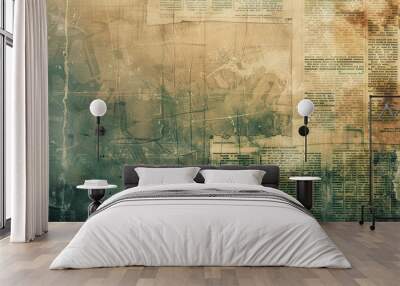 A vintage grunge background with faded hues and old newspaper prints, perfect for retro-themed designs Wall mural