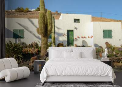 Traditional house with cactus garden at Femes on Lanzarote island in Spain Wall mural