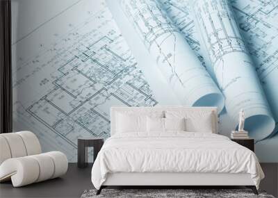 Architectural blueprints close up Wall mural