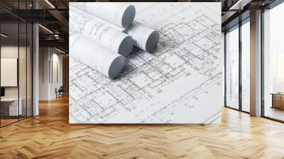 Architectural blueprints close up Wall mural