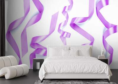 beautiful purple satin ribbon isolated on white Wall mural