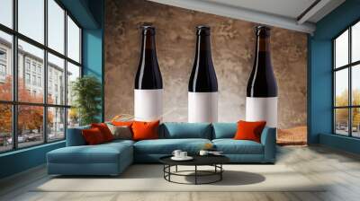 Beer bottle with blank label against gray textured background Wall mural