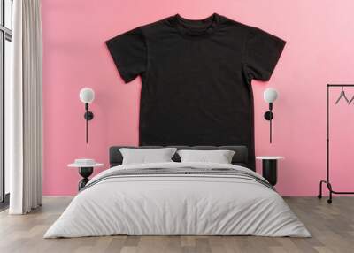 Black color plain t-shirt with copy space close up Wall mural