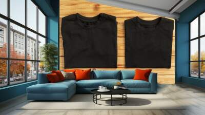 Black color plain t-shirt with copy space close up Wall mural