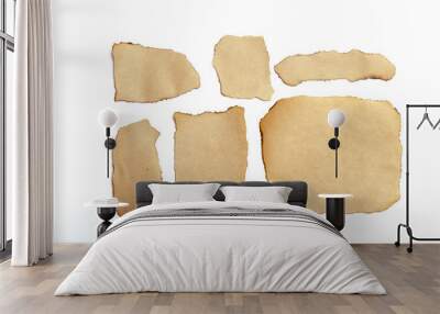 brown ripped pieces of paper on white background Wall mural