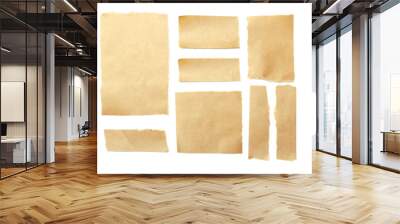 brown ripped pieces of paper on white background Wall mural