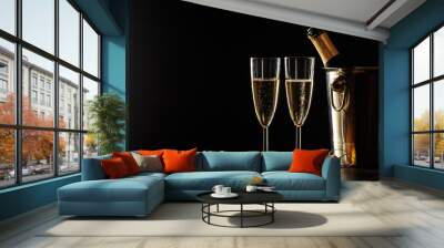 Champagne on the black background Wall mural