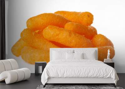 Close up cheese puff balls isolated on white Wall mural