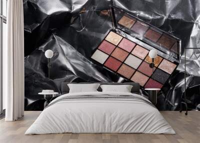 Color professional cosmetic palette on a dark background, close up Wall mural