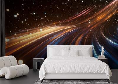 Colorful abstract light trails swirling against a dark background, creating a sense of movement and energy Wall mural