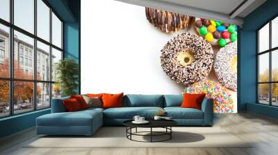 Delicious donuts with icing isolated on white Wall mural