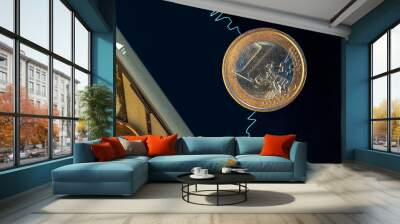 Euro coin on stock chart. Financial investment concept. Close up. Wall mural