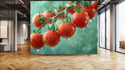 Fresh Red Tomatoes On A Vine After Rain Wall mural