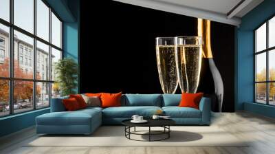 glasses of champagne with the bottle Wall mural