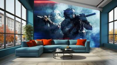 group of security forces in combat uniforms with rifles Wall mural