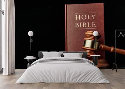 judge gavel with holy bible on black background Wall mural