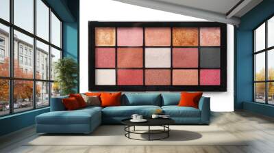 Make up colorful eyeshadow palettes on white, close up Wall mural