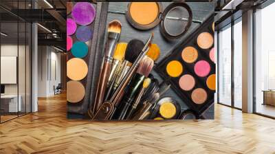 Makeup brushes and make-up eye shadows Wall mural