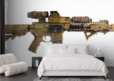 Military toy airsoft rifle isolated on white background Wall mural