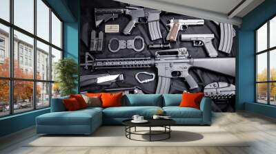 modern weapon, black background Wall mural