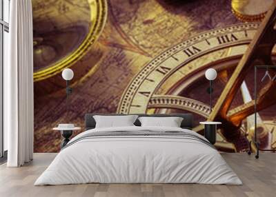 Old compass over ancient map Wall mural