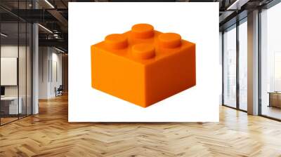 Orange plastic building blocks isolated on white Wall mural