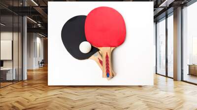 ping-pong rackets and ball, isolated on white Wall mural