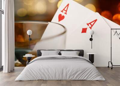 Playing cards on poker table background close up Wall mural