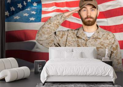 Portrait of a male soldier saluting Wall mural